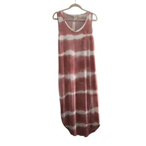 Capella Tie-Dye Sleeveless Maxi Dress L Pink Beach‎ Pockets Hippie Coastal Swim